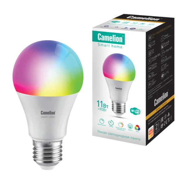 Лампа светодиодная Camelion A60 E27 11W 220V груша Smart Home RGB+WiFi (1/10/100)