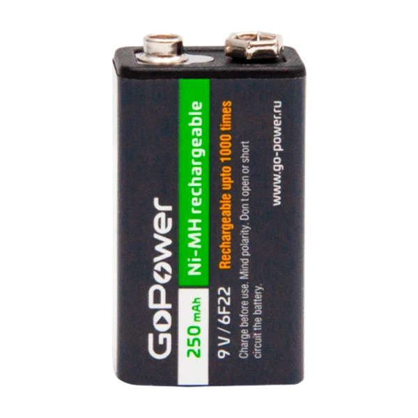 Аккумулятор бытовой GoPower Крона 6F22 BL1 NI-MH 9V 250mAh (1/25/100)