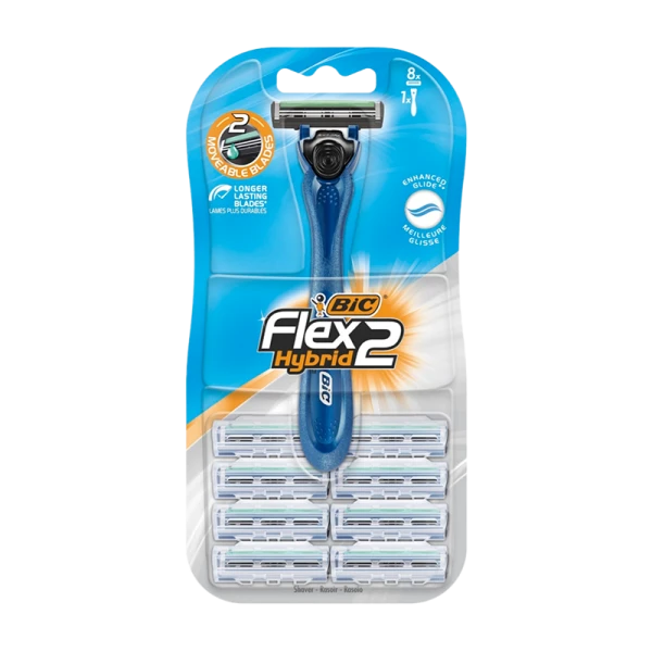 Бритва BIC "Flex 2 Hybrid" 2 лезвия 8 кассет прорезиненная ручка плавающая головка (1/10)