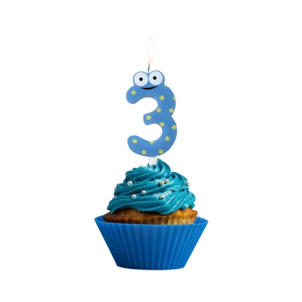 Свеча детская для торта, цифра 3, 1 шт. в упаковке, PATERRA (1/24)