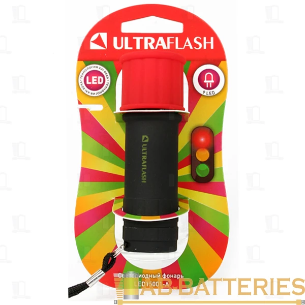Фонарь универсальный Ultraflash LED15001-A 0.8W 9LED от батареек IP44 черный красный (1/6/96)