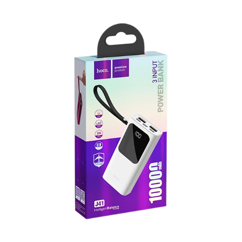Внешний аккумулятор HOCO J41 10000mAh 2.0A 2USB/Lightning/Type-C белый (1/63)
