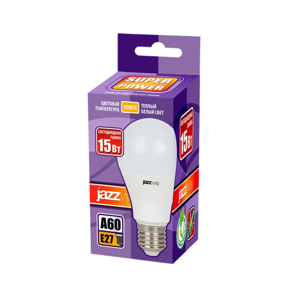 Лампа светодиодная JAZZway A60 E27 15W 3000К 230V груша матовая (1/10/100)