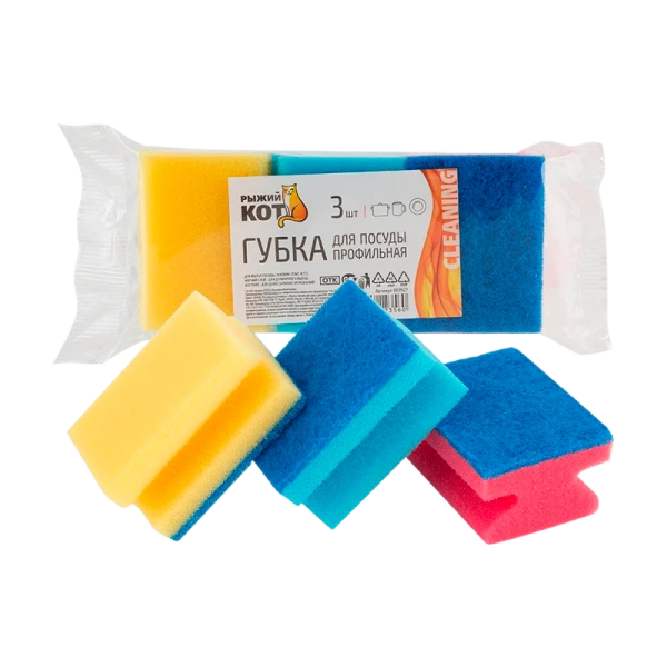 Губка Рыжий кот Профильная 80х60х40мм поролон ассорти (1/48)