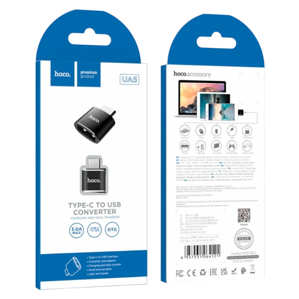 Переходник HOCO UA5 Type-C (m)-USB (f) пластик черный (1/36/360)