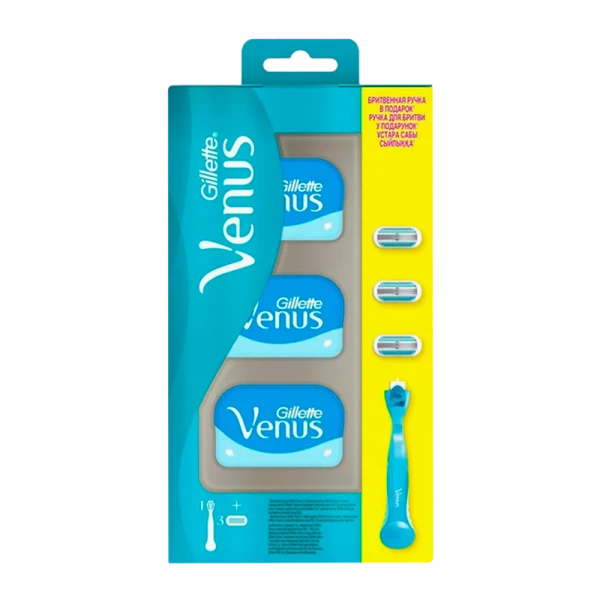 Бритва Gillette VENUS 3 лезвия 3 кассеты прорезиненная ручка плавающая головка (1/6)