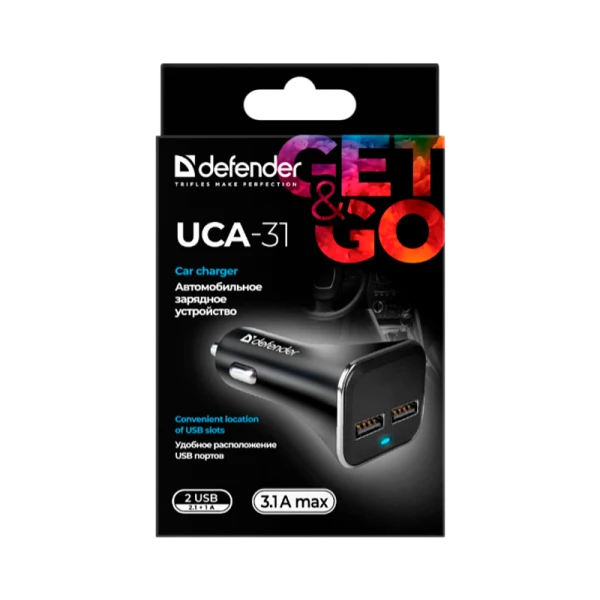 Автомобильное З/У Defender UCA-31 2USB 3.1A 5W черный (1/50)