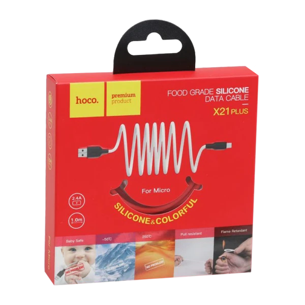 Кабель HOCO X21 Plus USB (m)-microUSB (m) 1.0м 2.4A силикон черный красный (1/28/168)