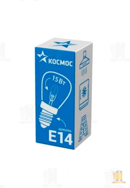 Лампа накаливания Космос Е14 15W 220-240V цилиндр РН-15 для холодильников и швейных машин прозрачная