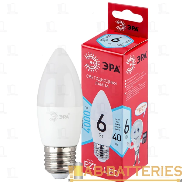 Лампа светодиодная ЭРА B35 E27 6W 4000К 220-240V свеча RED LINE (1/10/100)