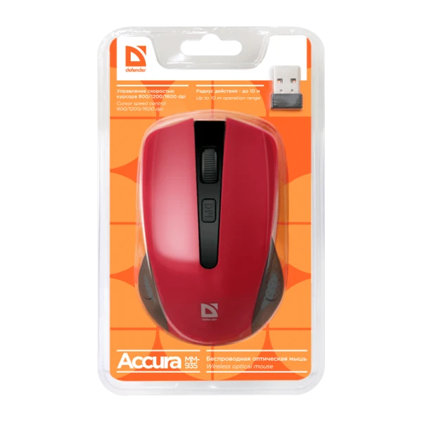 Мышь беспроводная Defender MM-935 Accura классическая USB красный (1/40)