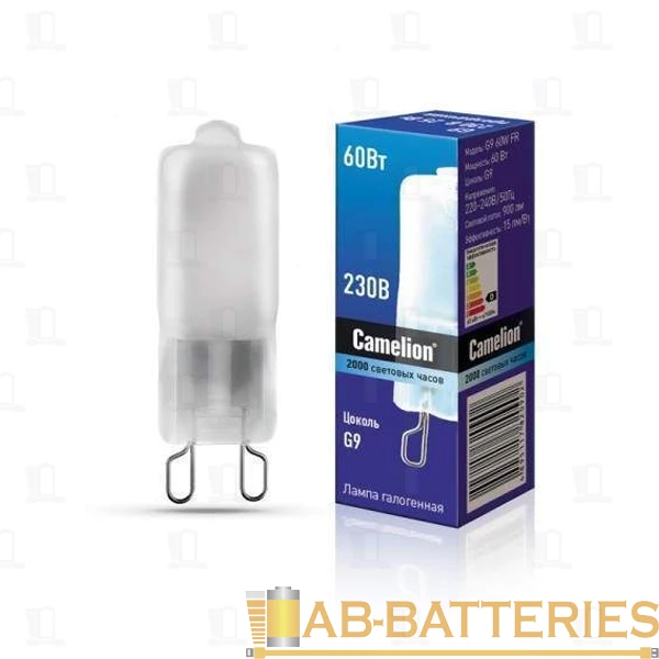 Лампа галогенная Camelion JCD G9 60W 3000К 220V капсула матовая (1/5/100)