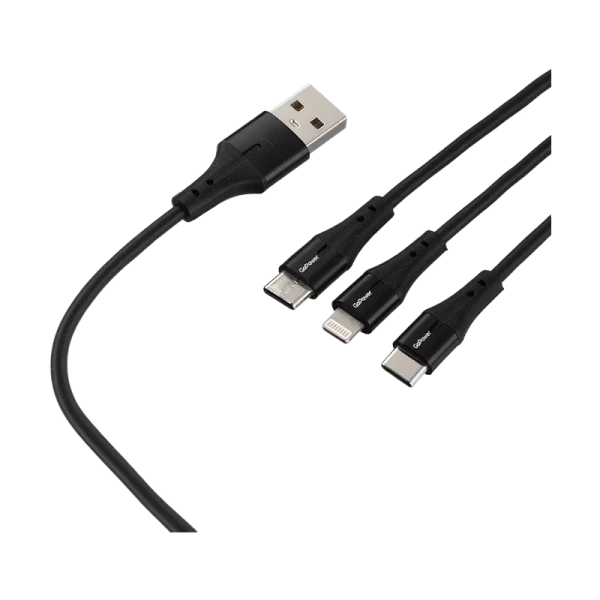 Кабель GoPower GP21-3-1.2M USB (m)-Type-C/Lightning/microUSB (m) 1.2м черный (1/200/800)