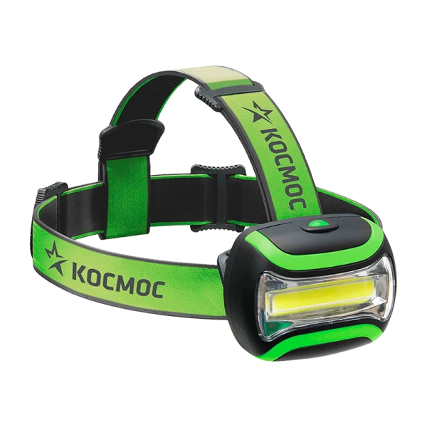*Фонарь налобный Космос H3WCOBLED 3W COB от батареек 3 режима зеленый (1/24/96) 