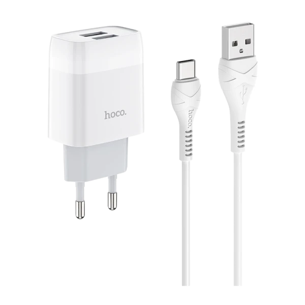 Сетевое З/У HOCO C73A 2USB 2.1A с кабелем Type-C белый (1/30/180)