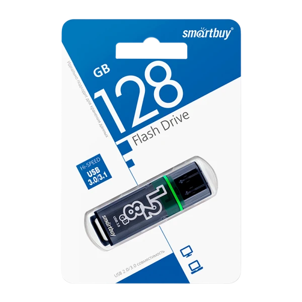 Флеш-накопитель Smartbuy Glossy 128GB USB3.1 пластик серый
