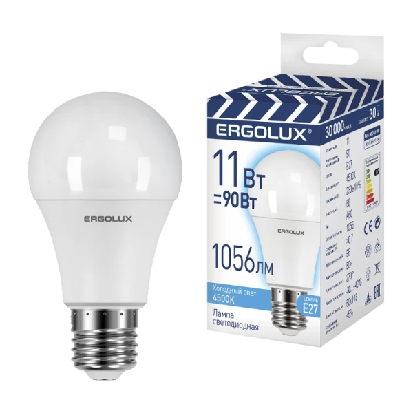 Лампа светодиодная Ergolux A60 E27 11W 4000К 172-265V груша (1/100)