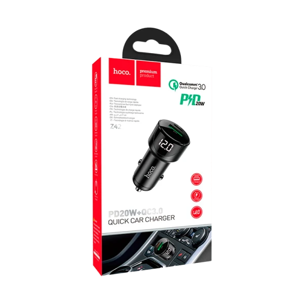 Автомобильное З/У HOCO Z42 1USB/Type-C 3.0A 20W черный (1/12/120)