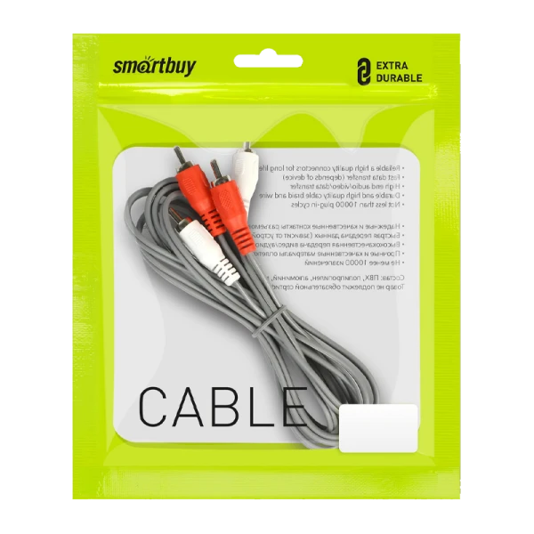 Кабель Smartbuy KA-225 2xRCA (m)-2xRCA (m) 5.0м силикон серый (1/150)