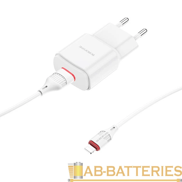 Сетевое З/У Borofone BA48A 1USB 2.1A с кабелем Lightning белый (1/44/176)