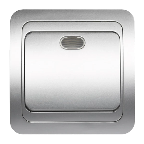 Выключатель SmartBuy 1-клавишный с индикатором 10А серебро "Марс"