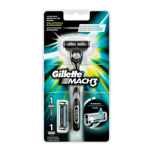 Бритва Gillette MACH3 3 лезвия 2 кассеты Shrink 2 прорезиненная ручка плавающая головка (2/20)