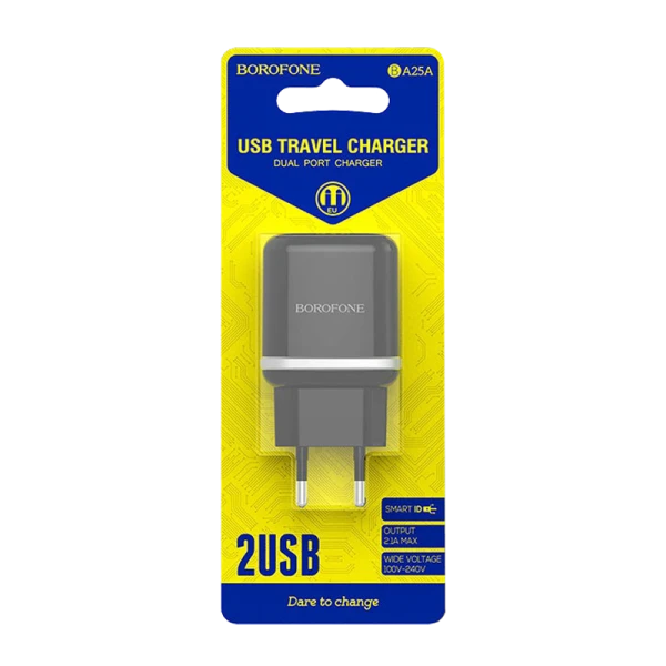Сетевое З/У Borofone BA25A 2USB 2.1A черный (1/65/260)