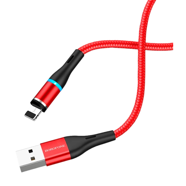 Кабель Borofone BU16 USB (m)-Lightning (m) 1.0м 2.4A нейлон магнит красный (1/63/252)