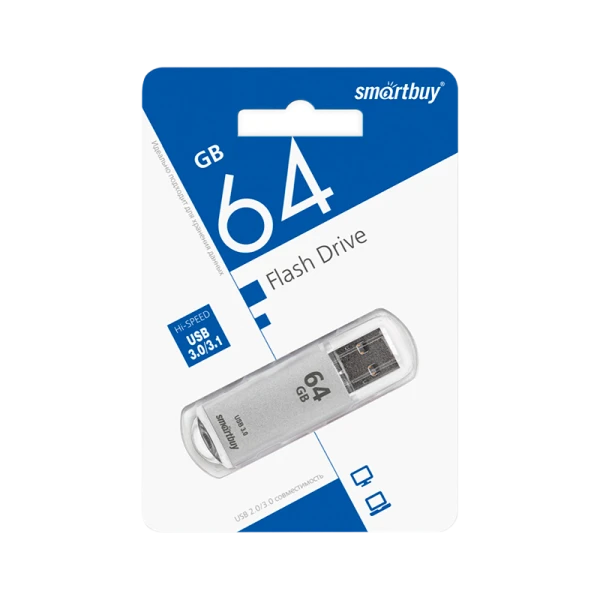 Флеш-накопитель Smartbuy V-Cut 64GB USB3.0 пластик серебряный