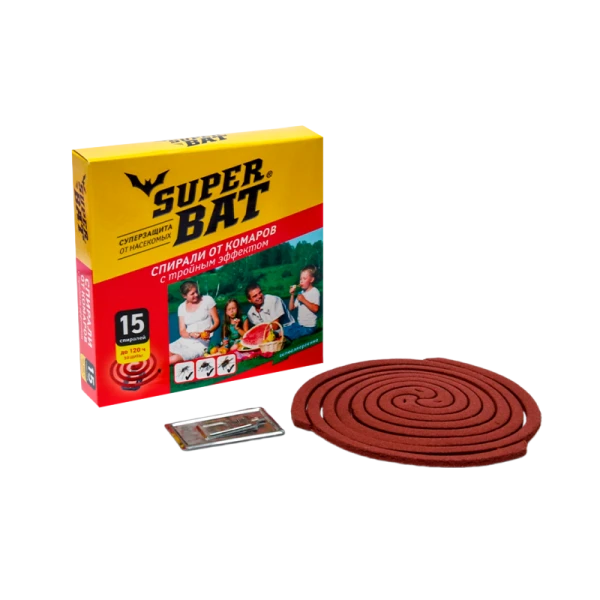 Спирали SuperBAT от комаров, мух, ос тройного действия 15шт. красный (1/60)