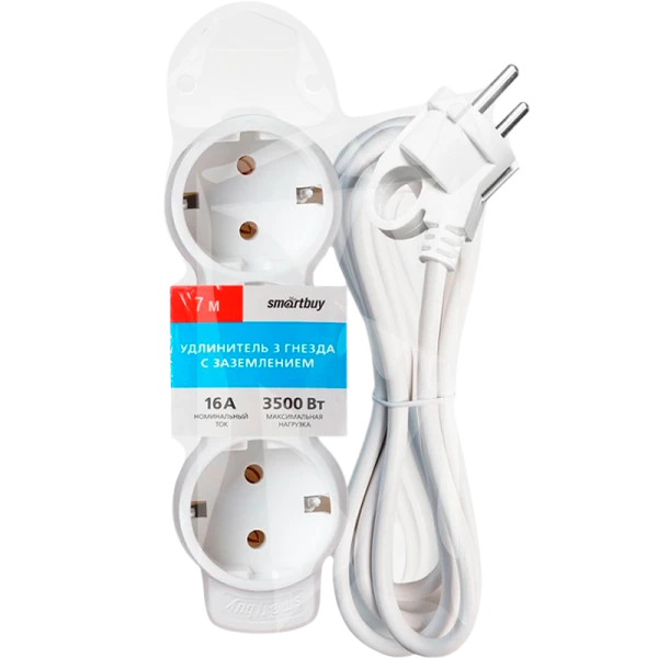 Удлинитель Smartbuy NEW 3р.С/З 16A 7.0м ПВС 3x1мм² белый