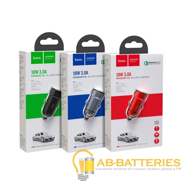 Автомобильное З/У HOCO Z32 1USB 3.0A QC3.0 красный (1/14/140)