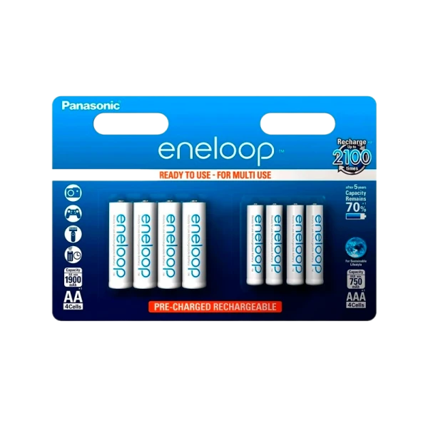 Аккумулятор предзаряженный RTU Panasonic HR03 AAA BL4+4 NI-MH eneloop 750mAh+1900mAh (8/80/320)