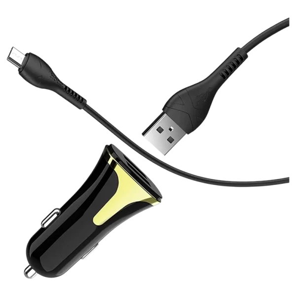 Автомобильное З/У HOCO Z31 2USB 3.4A QC3.0 с кабелем microUSB черный (1/14/140)
