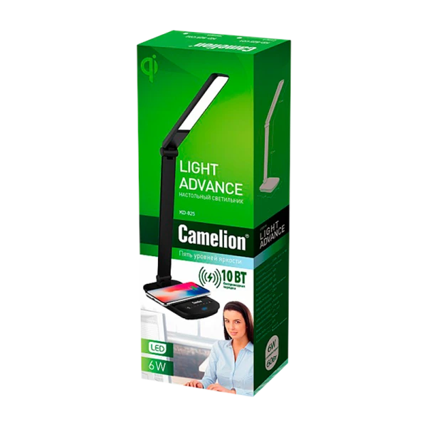 Светильник настольный Camelion KD-825 16W 230V IP20 на основании сенс. беспр. зар. Qi черный (1/12)