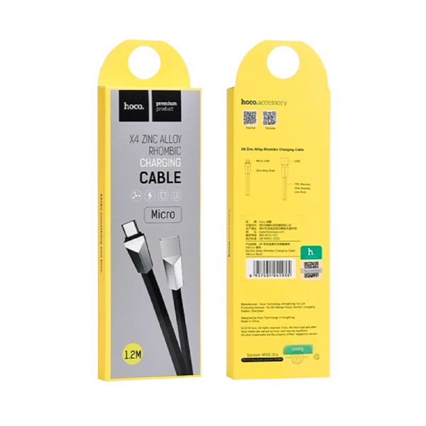 Кабель HOCO X4 USB (m)-microUSB (m) 1.2м 2.4A силикон черный (1/32/320)