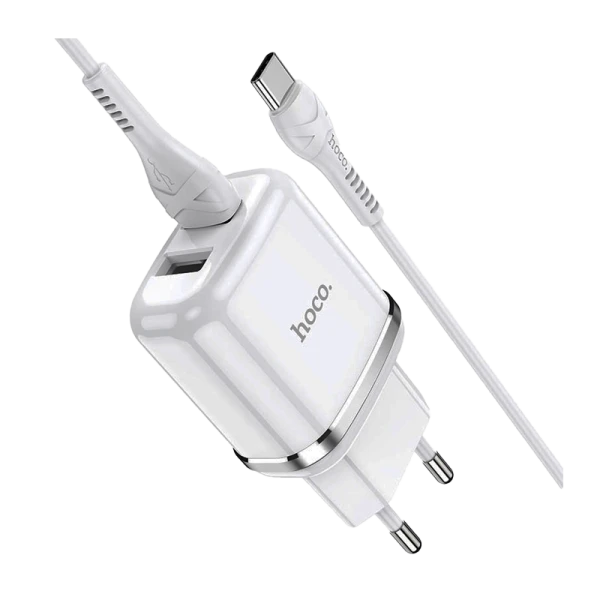 Сетевое З/У HOCO N4 2USB 2.4A с кабелем Type-C белый (1/12/120)