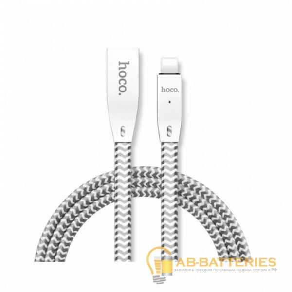 Кабель HOCO U11 USB (m)-Lightning (m) 1.2м 2.4A ткань серебряный (1/30/300)