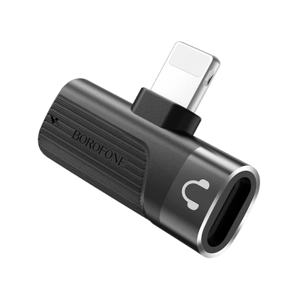 Переходник AUX Borofone BV14 Lightning (m)-Lightning (m)/Lightning (f) пластик черный (1/76/304)