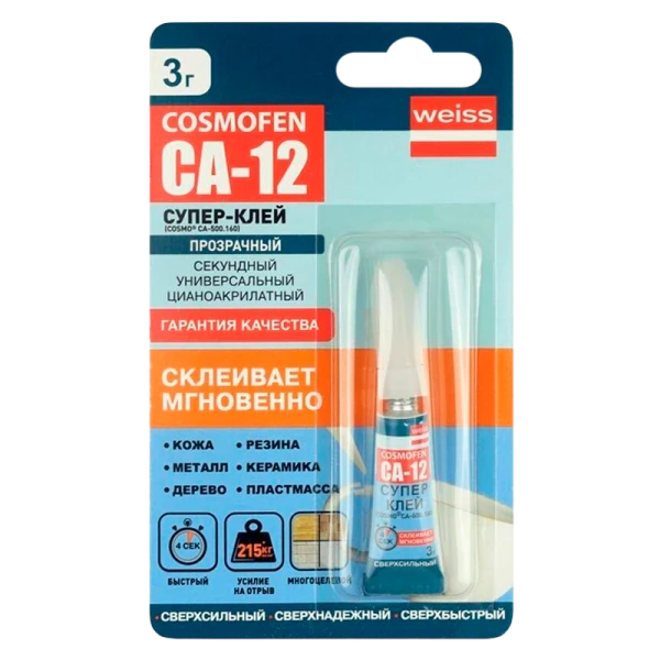 Супер-клей COSMOFEN CA-12 3г BL1 (на крючок) тюбик (1/24)