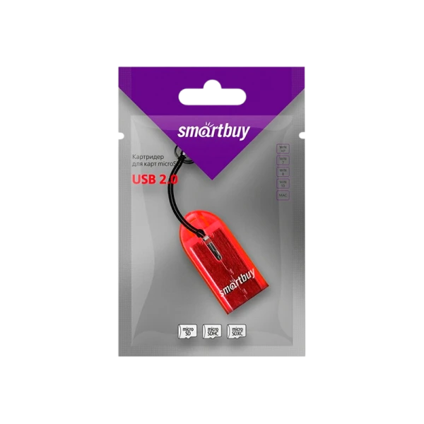 Картридер Smartbuy 710 USB2.0 microSD красный (1/20)