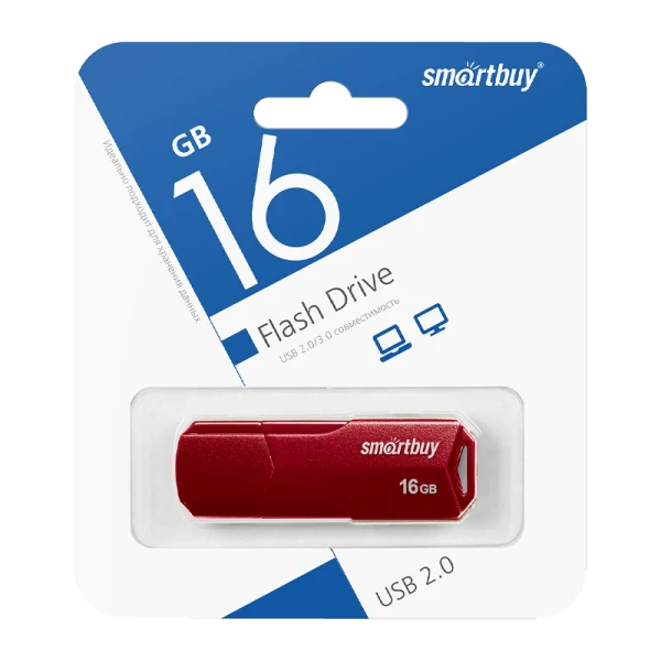 Флеш-накопитель Smartbuy Clue 16GB USB2.0 пластик бургунди