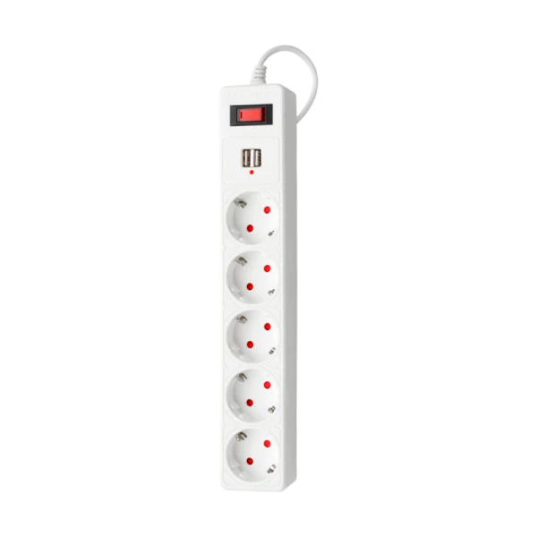 Сетевой фильтр Smartbuy SBSP 5р.С/З 10A USB со шторкой 1.8м белый (1/45)