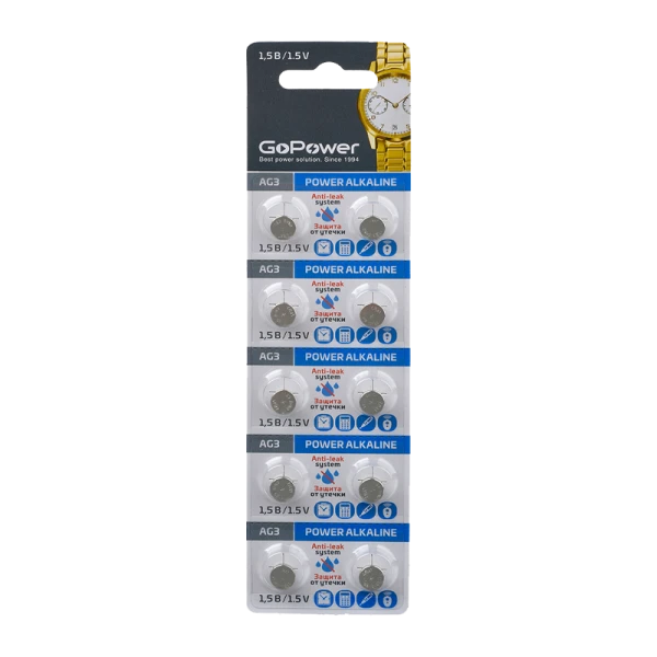 Батарейка GoPower G3/LR736/LR41/392A/192 BL10 Alkaline 1.5V (10/100/3600)