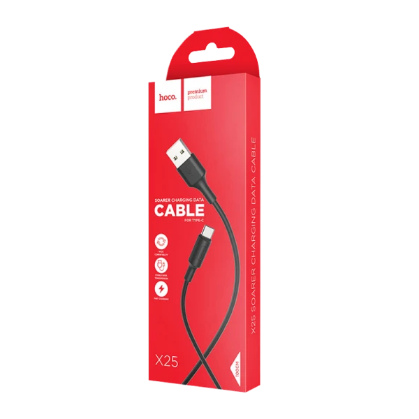 Кабель HOCO X25 USB (m)-Type-C (m) 1.0м 2.0A ПВХ черный (1/30/300)