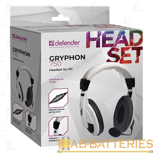 Наушники полноразмерные Defender 750 Gryphon с микр. белый (1/20)