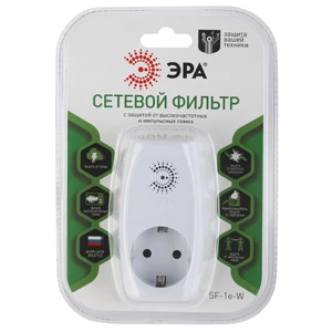 Сетевой фильтр ЭРА SF 1р.С/З 16A со шторкой белый (1/10/60)