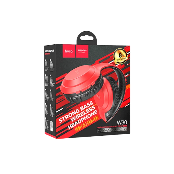 Наушники полноразмерные HOCO W30 bluetooth 5.0 с микр. microSD красный (1/30)