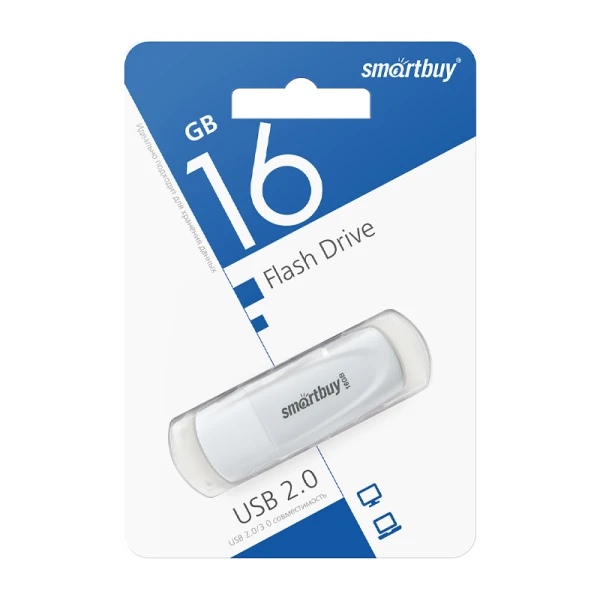 Флеш-накопитель Smartbuy Scout 16GB USB2.0 пластик белый