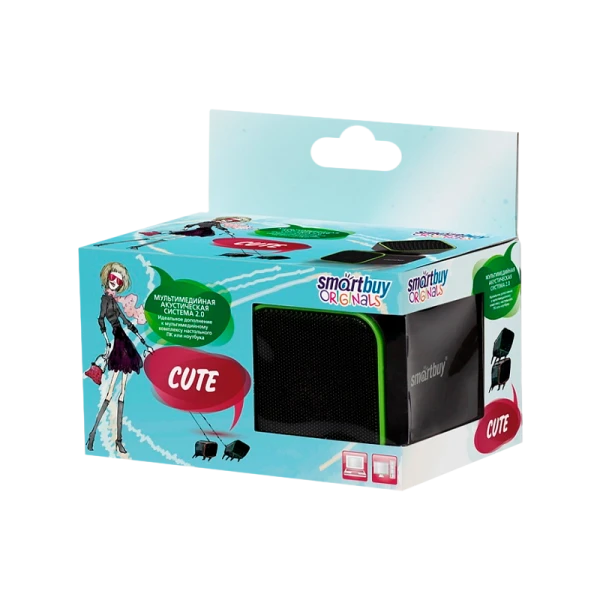 Колонки 2.0 Smartbuy CUTE 6W USB+Jack 3.5мм черный зеленый (1/60)